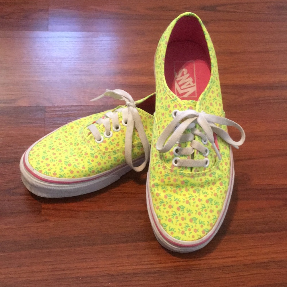 Vans Bright Yellow and Pink Flowered Shoes